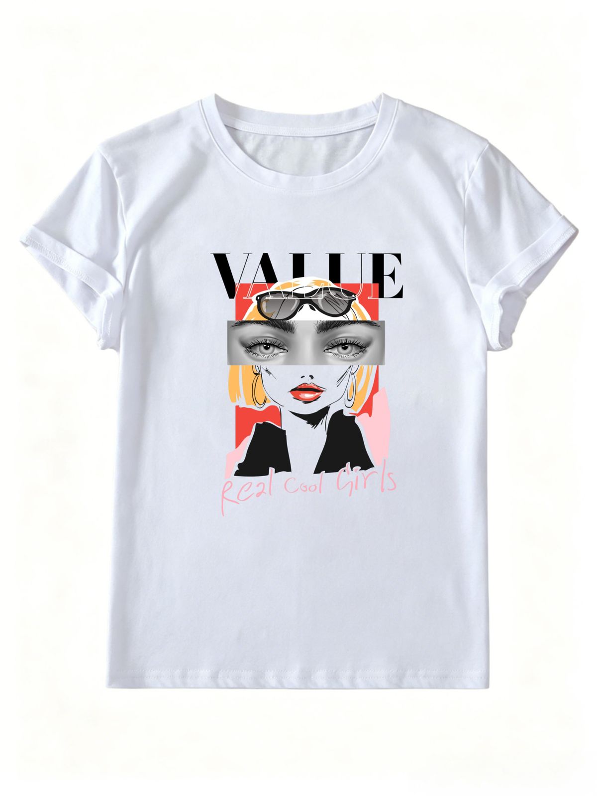 Women Value Real Cool Girls Fashion Blonde Lady Graphic T-Shirt Abstract Beauty Print Crew Neck Short Sleeve Casual Streetwear Tee_ecoleips.com