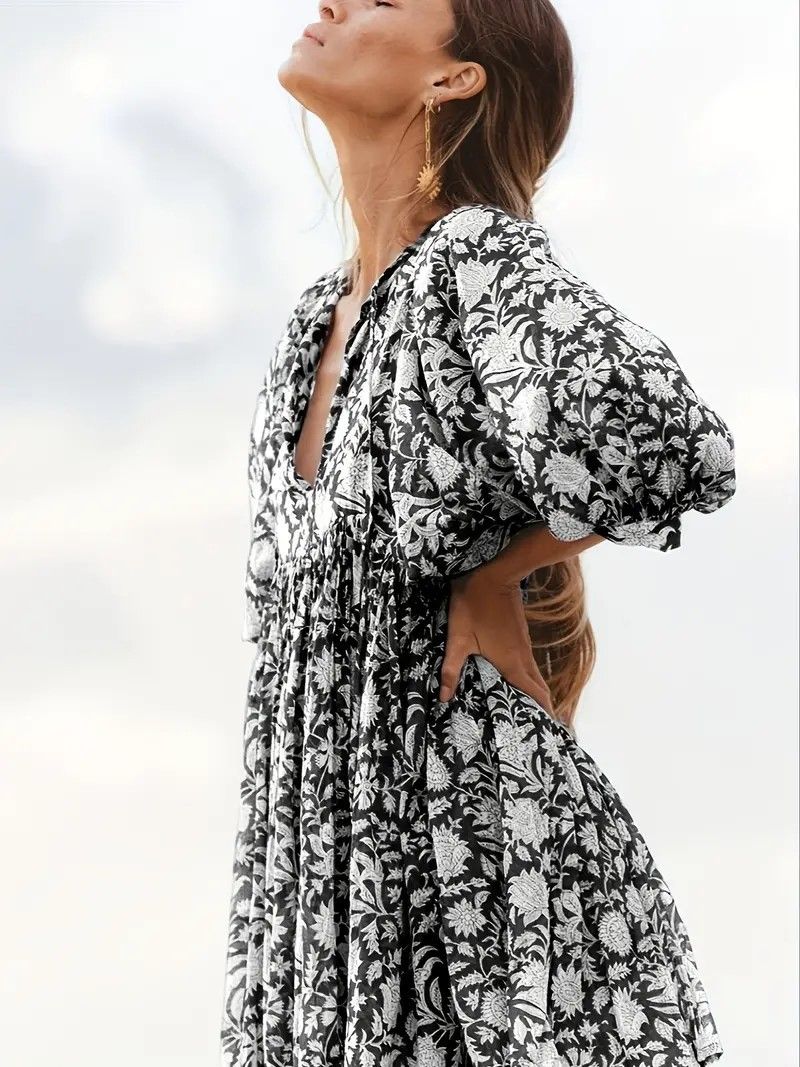 Hot Sale Personality Literature European And American Style Cotton Floral Fashion Printed Dress_ecoleips.com