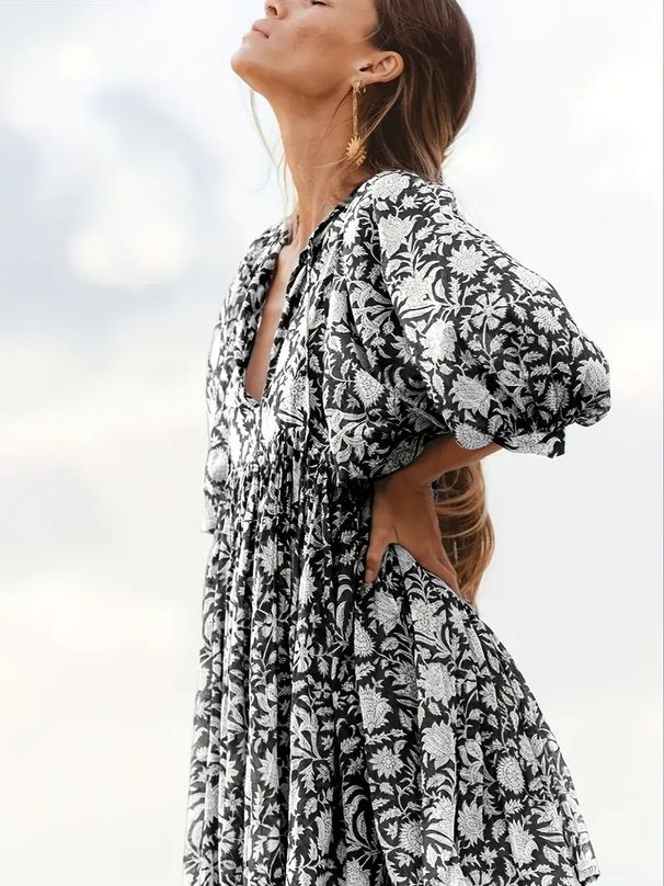 Hot Sale Personality Literature European And American Style Cotton Floral Fashion Printed Dress_ecoleips.com
