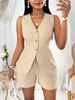 Voya Cross-Border 2025 New European And American Women's Fashion Comfortable Casual Linen Set Open Chest Tie Short_ecoleips.com
