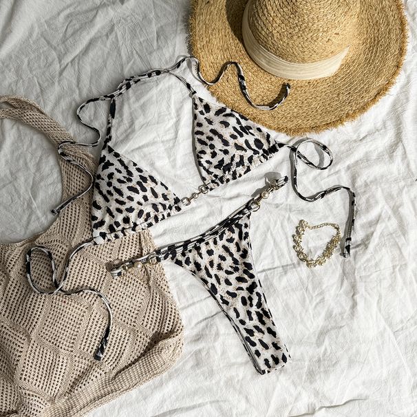 Women's Clothing Leopard Print Beach Bikini Halter Neck Backless Summer Beach Bikini_ecoleips.com