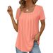 2026 Summer New Cross-Border European And American Women's Fashion Pleated Square Neck Solid Color T-Shirt Loose_ecoleips.com