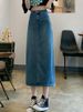 K Women's Mid Length Skirt With High Waist And Slimming A-line Skirt, New Denim Split Half Body Skirt_ecoleips.com