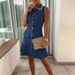 New Office Lapel Collar Solid Denim Dress Fashion Diamond Splicing Slim Party Dress Sexy Sleeveless Single Breasted Vest Dresses_ecoleips.com