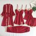 Silky-Touch Sleepwear Set – Women’s Lace Trim Chemise & Lounge Pajamas (5-Piece, M-3XL)_ecoleips.com