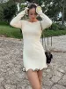Tossy Fashion Women's Knit Mini Dress Ruffled Autumn High Waist Elegant Slim Party Dress Patchwork Knitwear Sweater Female Dress_ecoleips.com