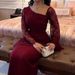 Sexy Lace Slanted Neck Women's Evening Dress Autumn New Long Sleeved High Waist A-line Dress Elegant Pleated Slim Fit Maxi Dress_ecoleips.com