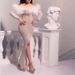 Women's Clothing Women's Dress Sexy Gold Feather Slit Hip Banquet Evening Dress_ecoleips.com