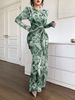 Summer Women's U Neck Long Sleeve Patchwork Slim Fit Printed Maxi Dress_ecoleips.com