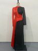 Aria Basics Aria Basics 2024 European And American Cross-Border Irregular Color-Block High-Waisted Pleated Back-Tie Long Dress For Women_ecoleips.com