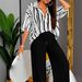 Effortless Chic: Women's Loose-Fit Striped Print Blouse With High-Waisted Pull-On Pants Set For Daily Commute_ecoleips.com