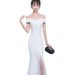 Women's Clothing White Off The Shoulder Mermaid Evening Dress Perfect For Toasting Parties Slits Detail Petite Women's Party Wear_ecoleips.com