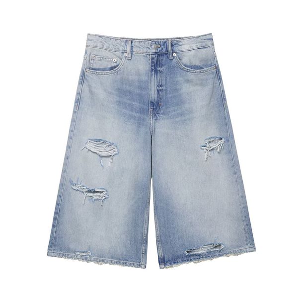 Aria Basics Aria Basics Z Cross-Border European And American Style 2025 New Fashion Women's Clothing Ripped Decorative Loose Denim Casual Shorts_ecoleips.com