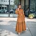 Women's Clothing Long Skirt Muslim Women's Lace Hollow Stitching Wood Ear Edge Stand Collar Dress_ecoleips.com