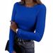2026 Eurean And American Cross-Border New Women's Long Sleeve Stretch Crew Neck Ribbed T-Shirt Slim Fit Casual Basic_ecoleips.com