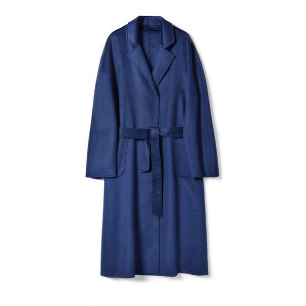 Luxury Double-Faced Wool & Cashmere Coat – Water Wave Texture | Oversized Longline Trench (Black/Deep Caramel/Light Camel/Navy/Emerald)_ecoleips.com