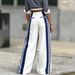Blue & White Striped High-Waisted Wide-Leg Pants for Women Stretchy Comfortable Flowy Office Trousers S to XXL_ecoleips.com