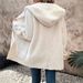 Women's Clothing hot selling autumn and winter new wave pattern double faced fleece hooded cardigan jacket white coat_ecoleips.com