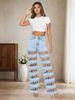 High-Waisted Striped Denim Jeans Light Blue Ripped Loose Straight Leg Sexy Sizzling Cross Border Exclusive for Women_ecoleips.com