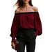 Women's Off-Shoulder Blouse European American Style Loose Fit Lantern Sleeve Solid Color Top_ecoleips.com