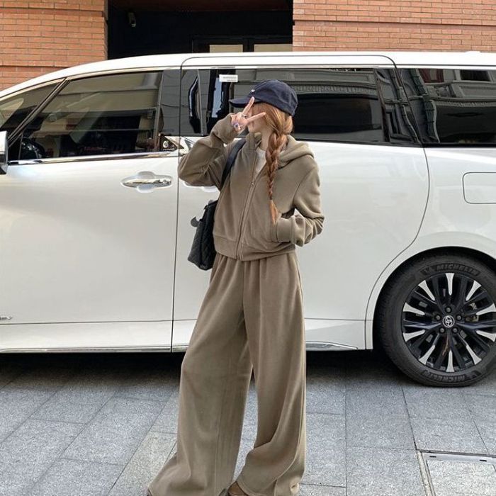 Women's Casual Lounge Set Hooded Sweatshirt & Wide Leg Pants Two-Piece Outfit - Soft Fleece Fabric, Comfortable & Stylish_ecoleips.com