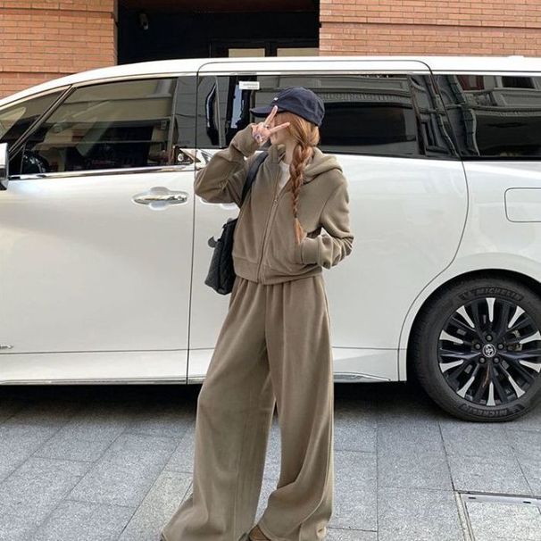 Women's Casual Lounge Set Hooded Sweatshirt & Wide Leg Pants Two-Piece Outfit - Soft Fleece Fabric, Comfortable & Stylish_ecoleips.com