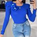 Women's Clothing Wooden Ear Edge Decoration Three Dimensional Flower Round Neck Woolen Top_ecoleips.com