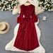 Women's Clothing Fashion Dress For Women With Waist Hugging Straps And Three Dimensional Flowers Trumpet Sleeves And Pleated Long Skirt_ecoleips.com