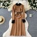 "Elegant Long Sleeve Maxi Dress With Metallic Buttons – Slim Waist & Side Slit For Timeless Sophistication"_ecoleips.com