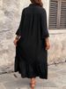 Women's Pure Black Button Down Shirt Collar Dress Casual Loose Full Skirt Autumn Middle East Style_ecoleips.com