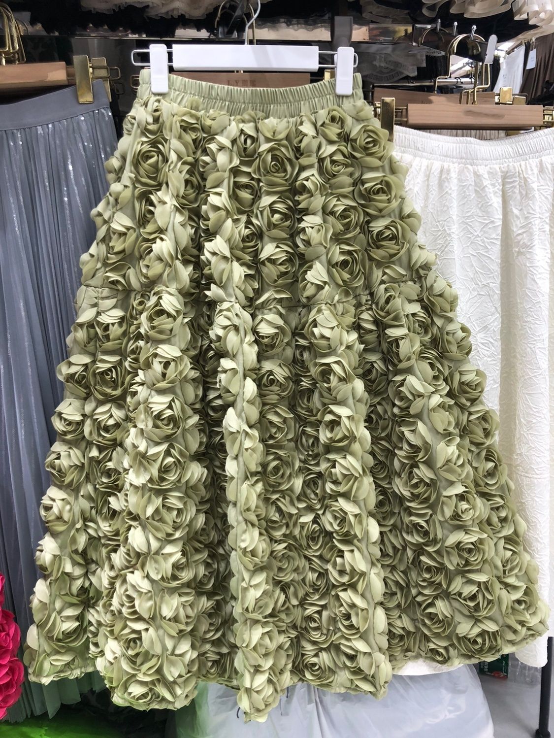 Women's High-Waisted A-Line Midi Skirt French Style Mesh Floral Print Spring New Heavy Duty Three-Dimensional Skirt For Ladies_ecoleips.com