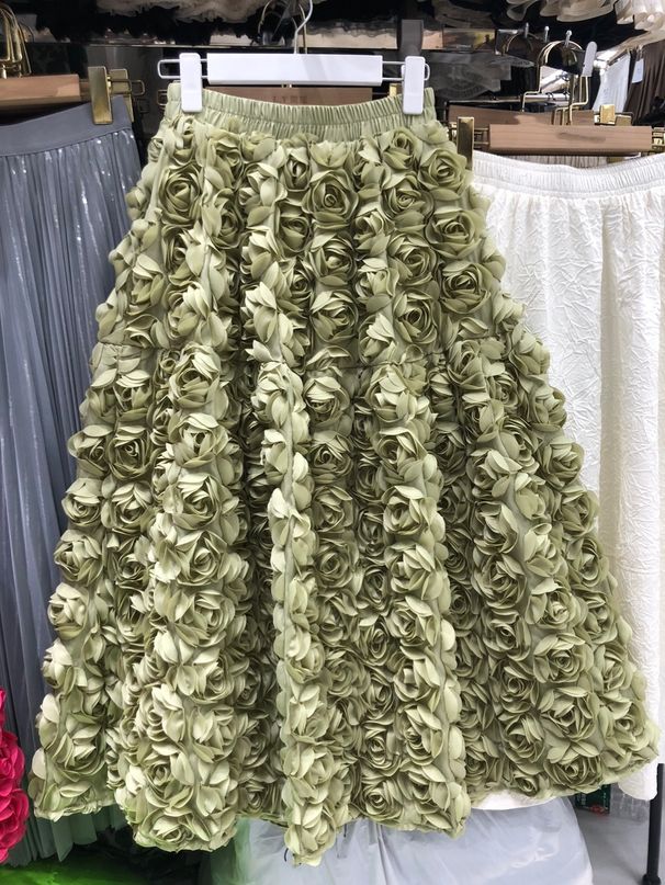 Women's High-Waisted A-Line Midi Skirt French Style Mesh Floral Print Spring New Heavy Duty Three-Dimensional Skirt For Ladies_ecoleips.com