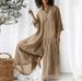 Women's Clothing Solid Color Casual Long Sleeved Jumpsuit Mid-Length Cotton Linen Shirt Romper_ecoleips.com