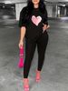 Women's Casual Loose And Fashionable Heart-shaped Pattern Print Loose T-shirt+cropped Pants Two-piece Home Sportswear Daily Wear-423_ecoleips.com