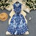 Vintage Baroque Print Sleeveless Dress – High Waist A-Line Dress With 3D Floral Embroidery (5 Sizes, Breathable Stretch Fabric)_ecoleips.com