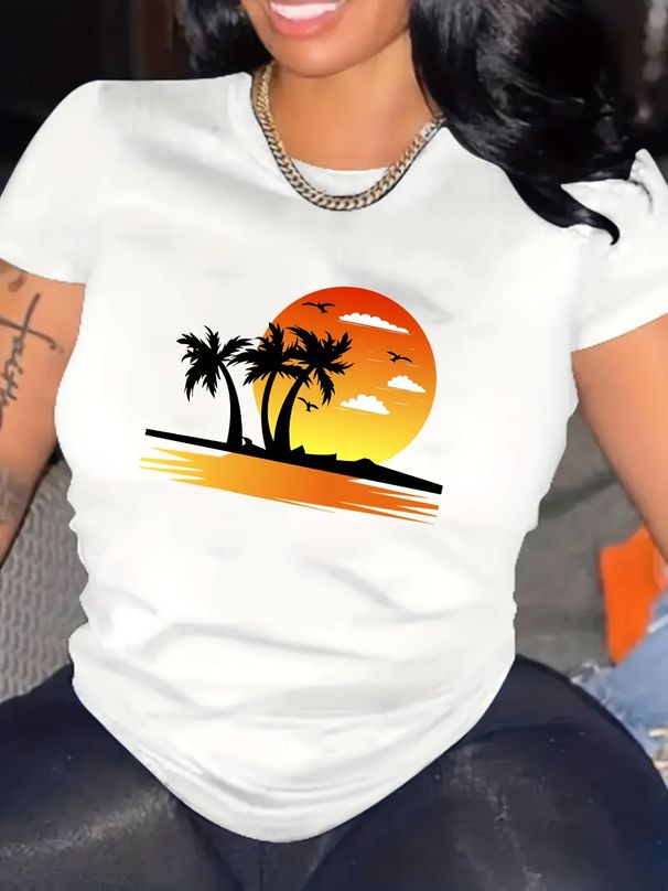 Summer Fashion T-Shirt Trendy Loose Fit Casual Short Sleeve Printed Top-824_ecoleips.com