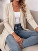 Oatmeal V Neck Pit Rib Knit Cardigan, Loose Lightweight Breathable Soft Skin-touch Pocket Open Front Sweater_ecoleips.com