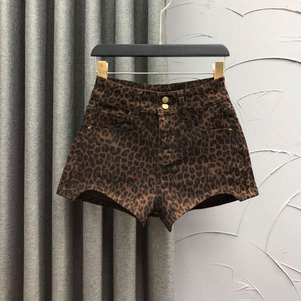 Women's Clothing Personalized Leopard Print Brown Denim Shorts Fashion Style Age Reducing Hot Girl Style Elastic A Line Hip Hot Pants_ecoleips.com