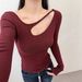 Women's Off-Shoulder Long Sleeve T-Shirt – Sexy Cutout Design, Slim Fit & Versatile (Black/White/Pink/Red/Tibetan Blue, S/M)_ecoleips.com