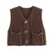 K New Women's Pocketless Sleeveless Short Cardigan Vest;_ecoleips.com