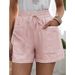 Suitable For All Seasons Summer Women's New Loose Linen Casual Shorts With Pockets, Solid Color, Plus Size, High Waist, Wide Leg Pants_ecoleips.com