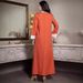 Women's Clothing Orange V Neck Loose Arabian Dress_ecoleips.com