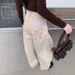 Korean Beef Women's Slimming Wide Leg Pants American Style Khaki Embroidered Curved Blade Jeans Versatile Winter Fashion_ecoleips.com