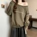 high-end One-shoulder Slanted Neck Sweatshirt For Women, Fleece-lined Thickened, Autumn And Winter Loose-fitting_ecoleips.com