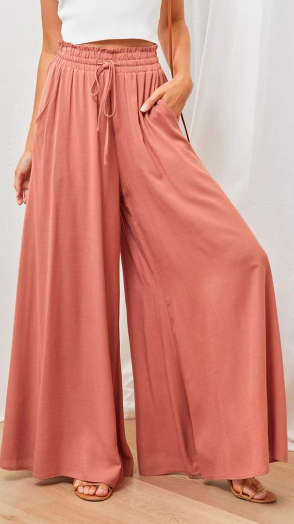 Suitable For All Seasons Spring Summer New Women's Wide Leg Elastic Waistband High Waist Long Skirt Pants Women_ecoleips.com