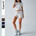 DiYun European And American Yoga Sports Style Solid Color Short-Sleeve Tie-Waist Shorts Set Women's_ecoleips.com