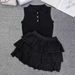 Summer New Elegant Luxury Women's Knitwear Set Hollow out Top with Cake Skirt Sleeveless Lapel Collar 2026_ecoleips.com