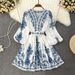 Women's Clothing Spring New Women's Fashionable V Neck Long Sleeved Print Dress_ecoleips.com