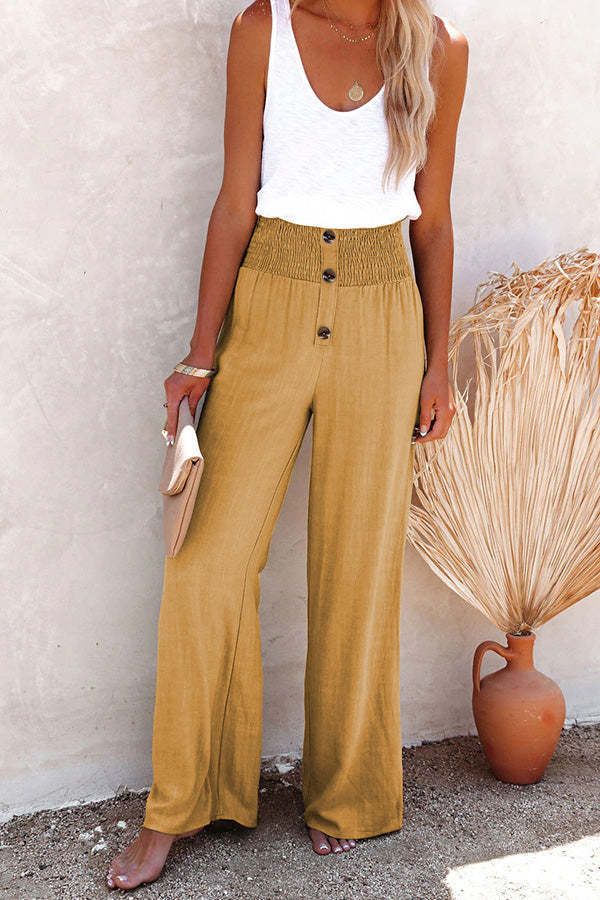 Women's Loose Wide Leg Pants Cotton Linen Solid Color Elastic Fit Casual Long Trousers Spring Summer New Arrivals_ecoleips.com