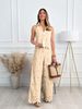 2025 Summer French Style Heavy Embroidery Hollow V-neck Vest Top + Wide-leg Straight Long Pants Set_ecoleips.com